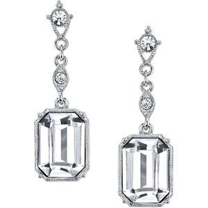 2028 Jewelry Clear Crystal Octagon Drop Dangle Silver Plated Post Earrings NWT